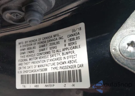 2018 Honda Civic Si из США, поврежденный, VIN 2HGFC3A5XJH756088